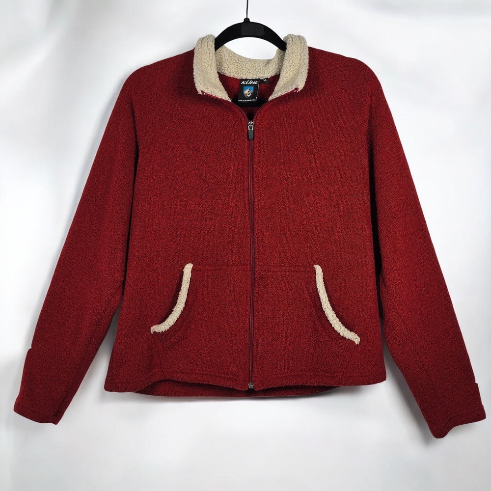 Kuhl Alfpaca Fleece Jacket Women's Medium Red Cream Sherpa Collar Zip Up Warm